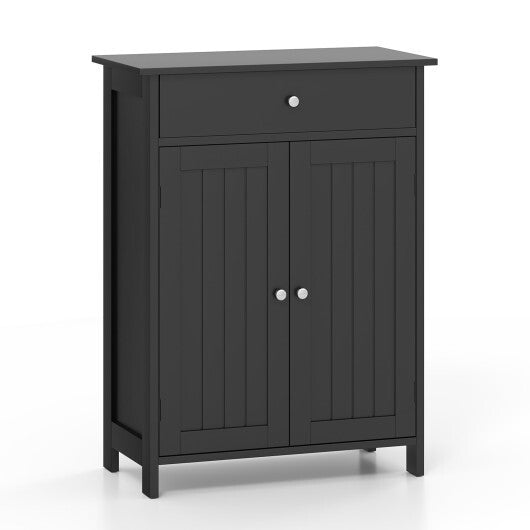 Bathroom Floor Cabinet Freestanding Storage Organizer with 2 Doors-Black W2B