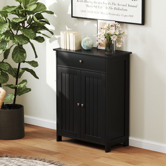 Bathroom Floor Cabinet Freestanding Storage Organizer with 2 Doors-Black W2B