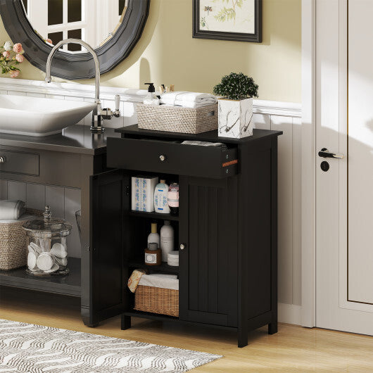 Bathroom Floor Cabinet Freestanding Storage Organizer with 2 Doors-Black W2B