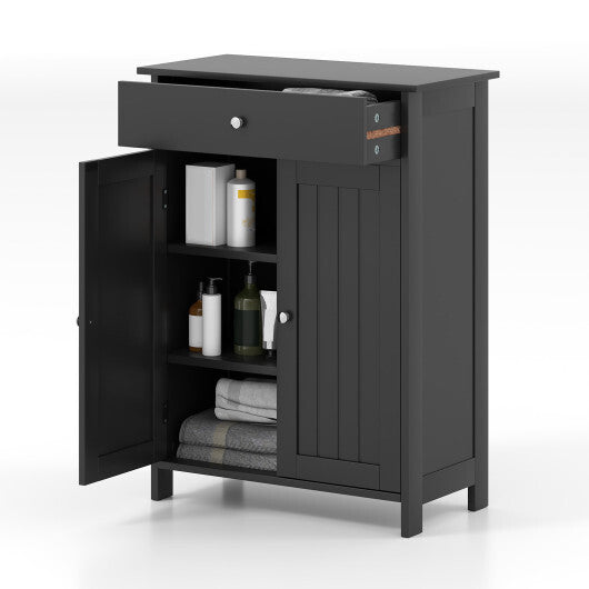 Bathroom Floor Cabinet Freestanding Storage Organizer with 2 Doors-Black W2B
