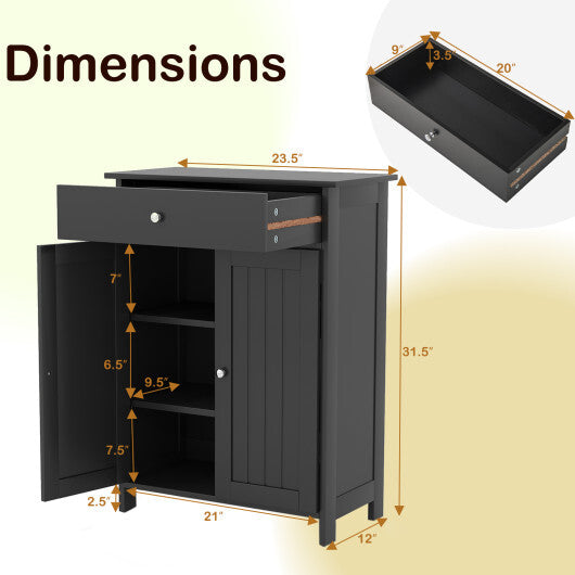 Bathroom Floor Cabinet Freestanding Storage Organizer with 2 Doors-Black W2B