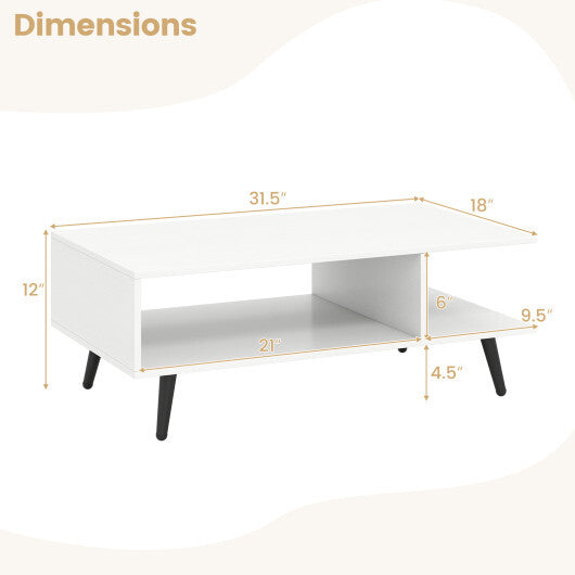 Mid Century Modern Rectangle Coffee Table 2-Tier Accent Table with 2 Open Compartments-Rustic Brown W2B
