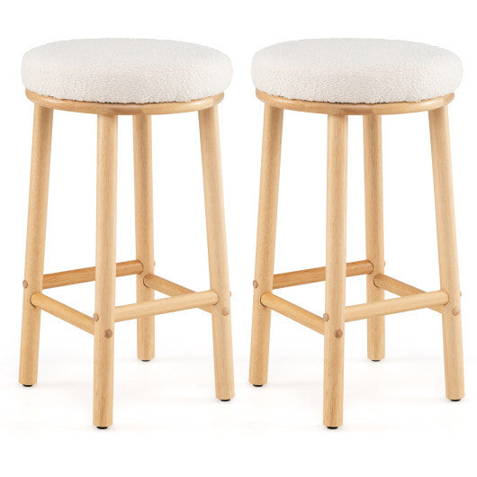 27" Bar Stools Set of 2 Upholstered Barstools with Boucle Fabric Seats-White W2B