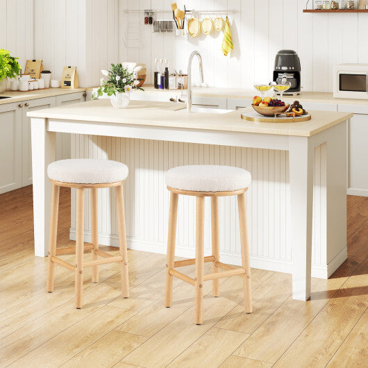 27" Bar Stools Set of 2 Upholstered Barstools with Boucle Fabric Seats-White W2B