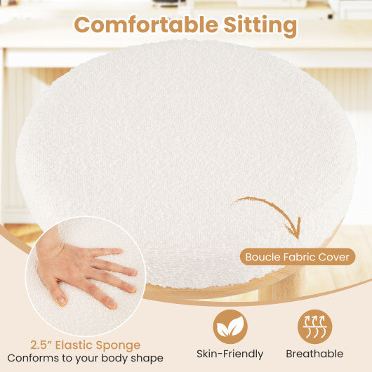 27" Bar Stools Set of 2 Upholstered Barstools with Boucle Fabric Seats-White W2B