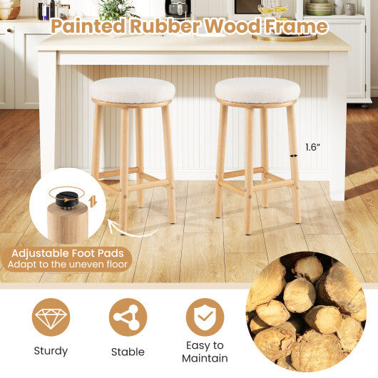 27" Bar Stools Set of 2 Upholstered Barstools with Boucle Fabric Seats-White W2B