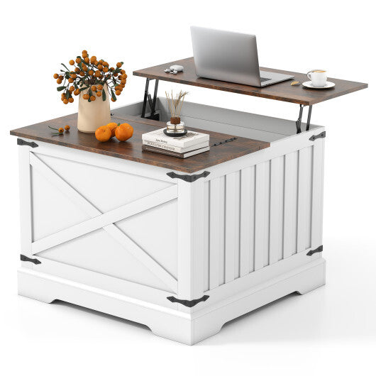 Farmhouse Lift Top Coffee Table with Hidden Storage Compartment-Rustic Brown W2B