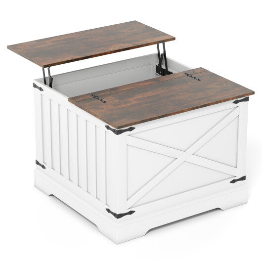Farmhouse Lift Top Coffee Table with Hidden Storage Compartment-Rustic Brown W2B