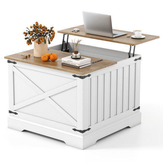 Farmhouse Lift Top Coffee Table with Hidden Storage Compartment-Rustic Brown W2B