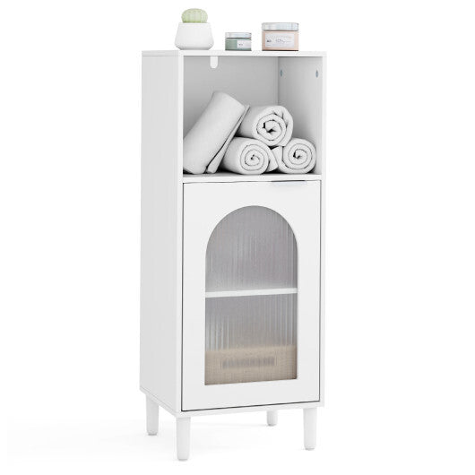 Bathroom Floor Cabinet Wood Side Storage Organizer with Adjustable Shelf-White