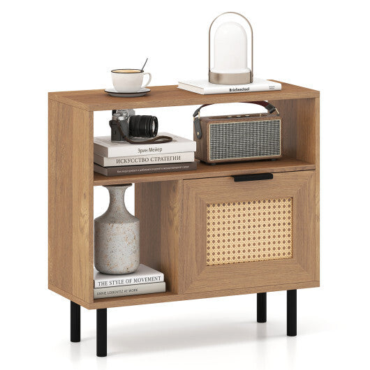 Accent Side End Table with Storage Shelf and Cabinet for Small Space-Natural W2B
