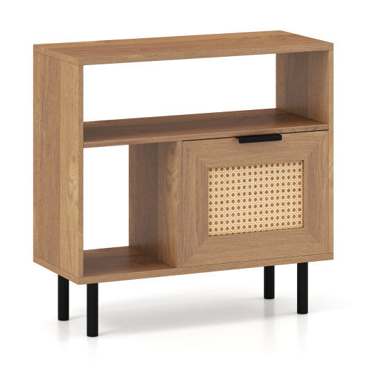 Accent Side End Table with Storage Shelf and Cabinet for Small Space-Natural W2B
