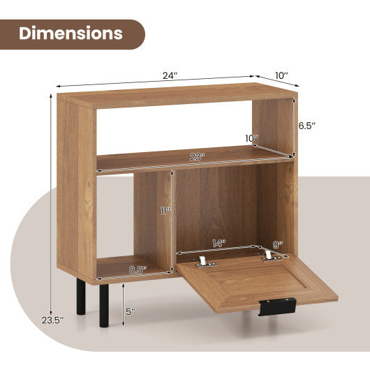 Accent Side End Table with Storage Shelf and Cabinet for Small Space-Natural W2B