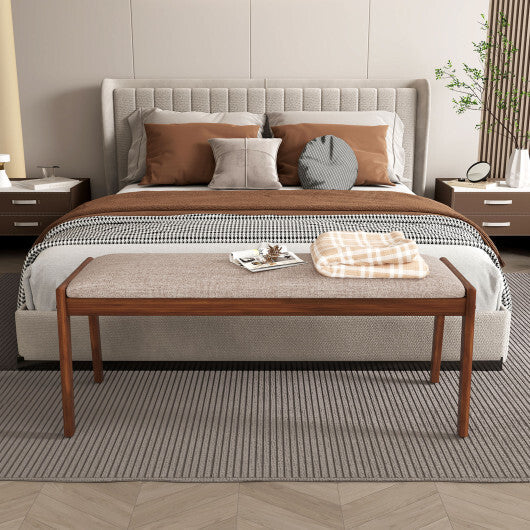 45 Inch Farmhouse Backless Bench with Rubber Wood Legs and Fabric Padded Seat-Beige W2B