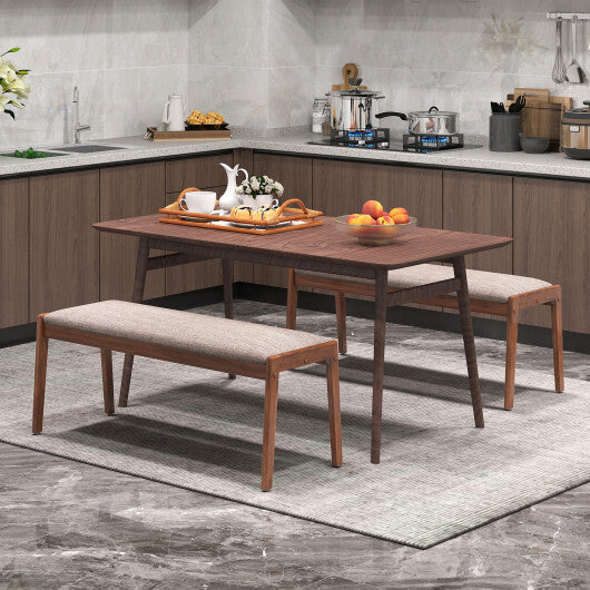 45 Inch Farmhouse Backless Bench with Rubber Wood Legs and Fabric Padded Seat-Beige W2B