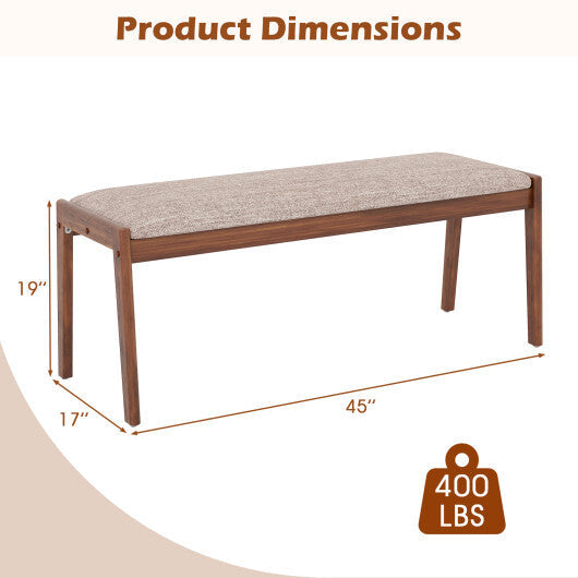 45 Inch Farmhouse Backless Bench with Rubber Wood Legs and Fabric Padded Seat-Beige W2B