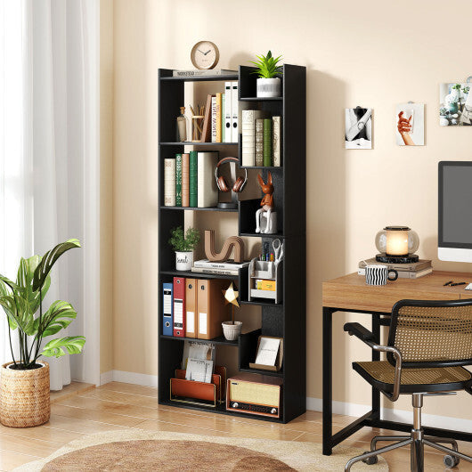 6-Tier Bookshelf Wooden Bookcase with 2 Anti-Tipping Kits Open Display Shelf-Black W2B