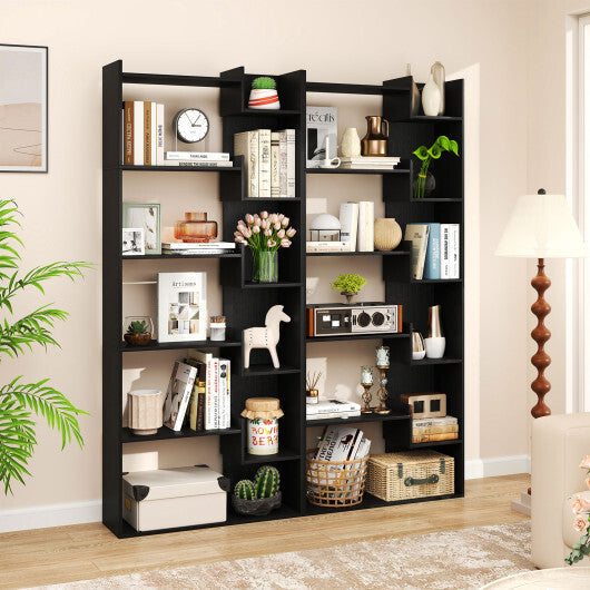 6-Tier Bookshelf Wooden Bookcase with 2 Anti-Tipping Kits Open Display Shelf-Black W2B