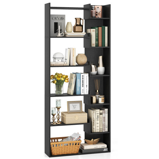 6-Tier Bookshelf Wooden Bookcase with 2 Anti-Tipping Kits Open Display Shelf-Black W2B