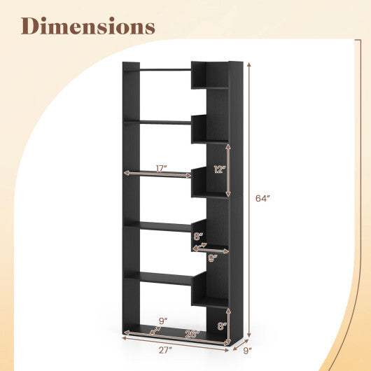 6-Tier Bookshelf Wooden Bookcase with 2 Anti-Tipping Kits Open Display Shelf-Black W2B