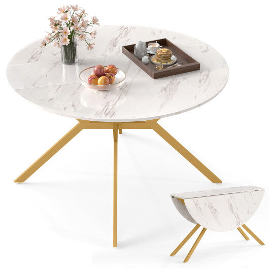 Folding Dining Table 47 Inch Extendable Round Kitchen Table with Drop Leaves-Rustic Brown