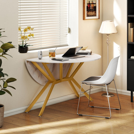 Folding Dining Table 47 Inch Extendable Round Kitchen Table with Drop Leaves-Rustic Brown