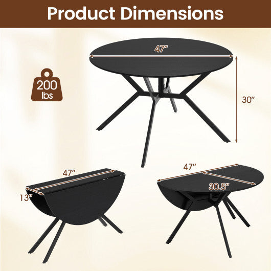 Folding Dining Table 47 Inch Extendable Round Kitchen Table with Drop Leaves-Rustic Brown