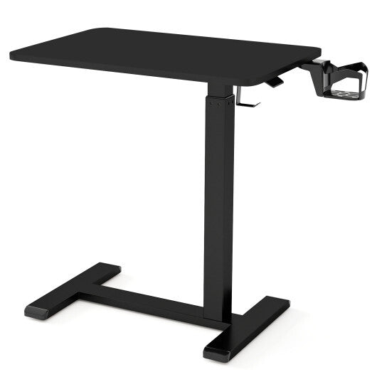 Mobile Standing Desk Height Adjustable Overbed Bedside Table with Cup Holder-Black W2B