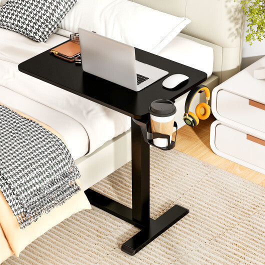 Mobile Standing Desk Height Adjustable Overbed Bedside Table with Cup Holder-Black W2B