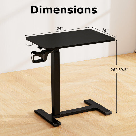 Mobile Standing Desk Height Adjustable Overbed Bedside Table with Cup Holder-Black W2B