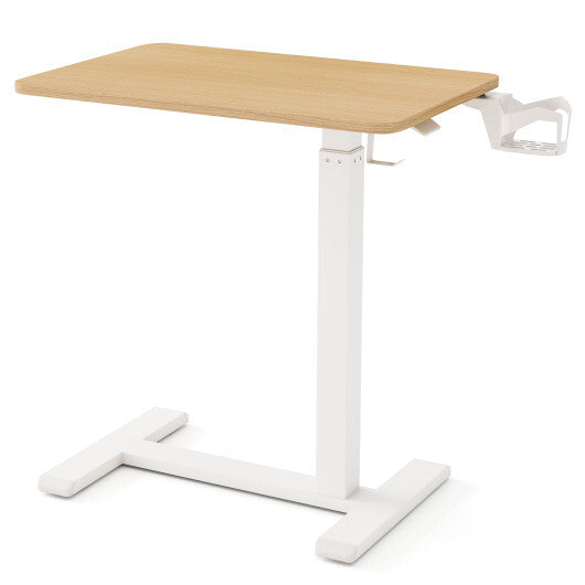 Mobile Standing Desk Height Adjustable Overbed Bedside Table with Cup Holder-Black W2B