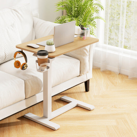 Mobile Standing Desk Height Adjustable Overbed Bedside Table with Cup Holder-Black W2B