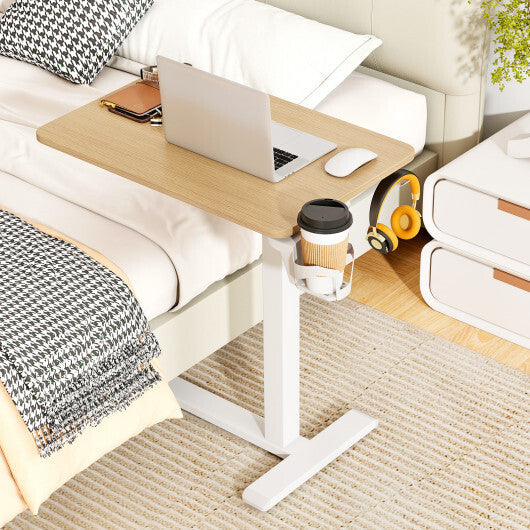 Mobile Standing Desk Height Adjustable Overbed Bedside Table with Cup Holder-Black W2B