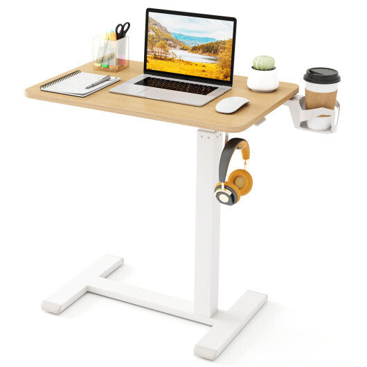 Mobile Standing Desk Height Adjustable Overbed Bedside Table with Cup Holder-Black W2B