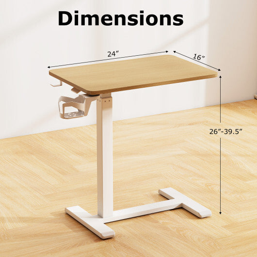 Mobile Standing Desk Height Adjustable Overbed Bedside Table with Cup Holder-Black W2B