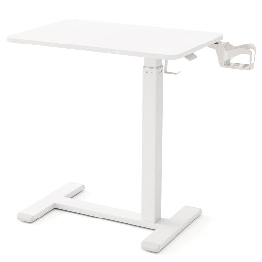 Mobile Standing Desk Height Adjustable Overbed Bedside Table with Cup Holder-Black W2B