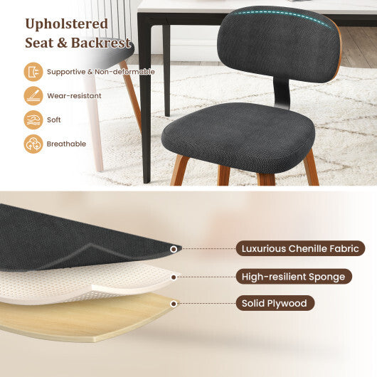 Chenille Fabric Upholstered Wooden Kitchen Chairs Set of 2-Dark Gray