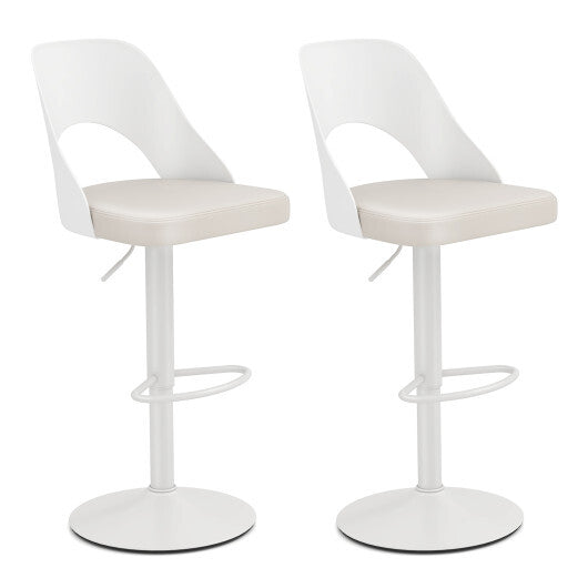 Bar Stools Set of 2 with Enlarged PU Leather Seat and Footrest-White
