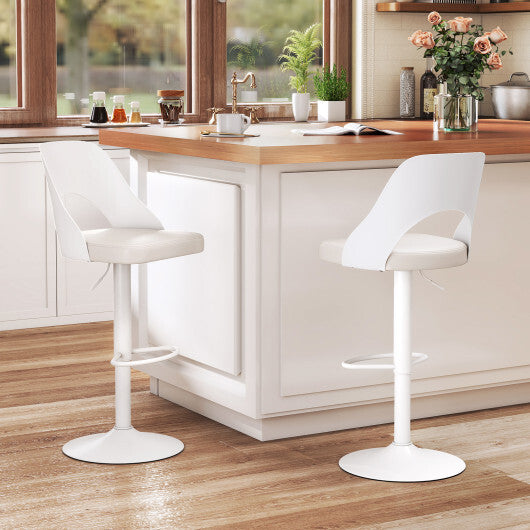 Bar Stools Set of 2 with Enlarged PU Leather Seat and Footrest-White