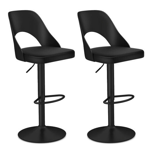 Bar Stools Set of 2 with Enlarged PU Leather Seat and Footrest-White