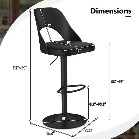 Bar Stools Set of 2 with Enlarged PU Leather Seat and Footrest-White