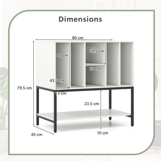 Record Player Stand with Charging Station and Metal Frame-White W2B