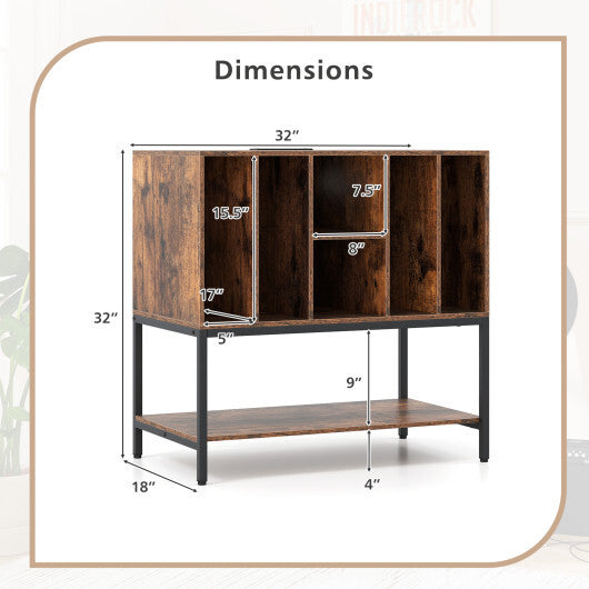 Record Player Stand with Charging Station and Metal Frame-White W2B