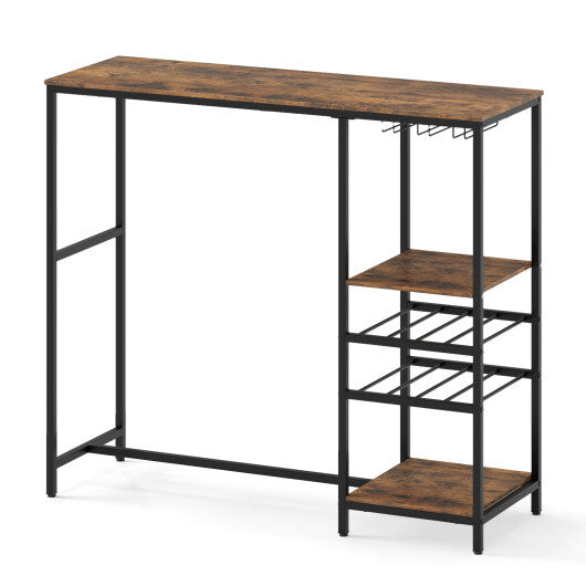 Long Bar Table Bar Height Dining Table with Storage Shelves-Rustic Brown W2B