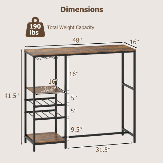 Long Bar Table Bar Height Dining Table with Storage Shelves-Rustic Brown W2B