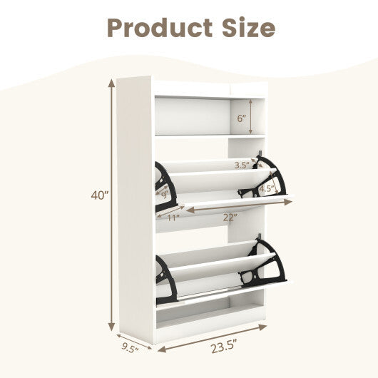 Shoe Storage Cabinet Hidden Shoe Rack with 2 Flip Drawers Adjustable and Removable Shelves-White