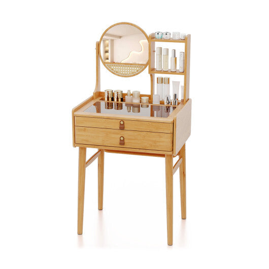 Small Vanity Desk 23.5 Inch Compact Makeup Table with Mirror-Natural