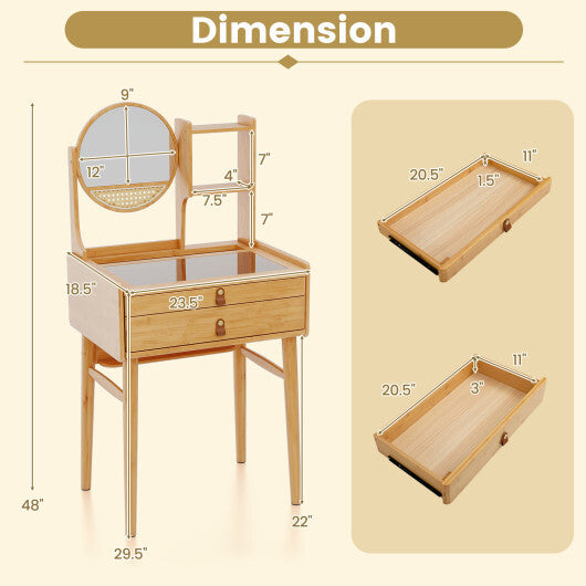 Small Vanity Desk 23.5 Inch Compact Makeup Table with Mirror-Natural