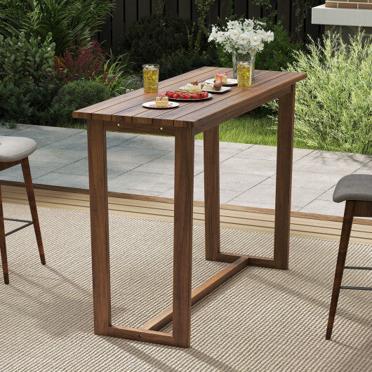 59 Inch Outdoor Bar Table with Slatted Top W2B