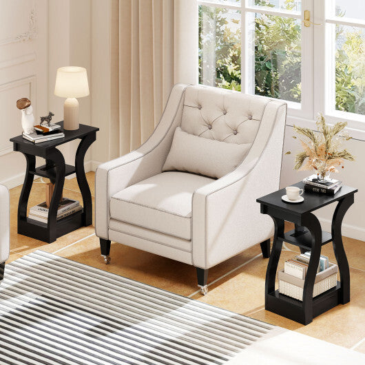 3-Tier End Tables with Charging Station Set of 2 with Open Storage Shelves-Cherry W2B